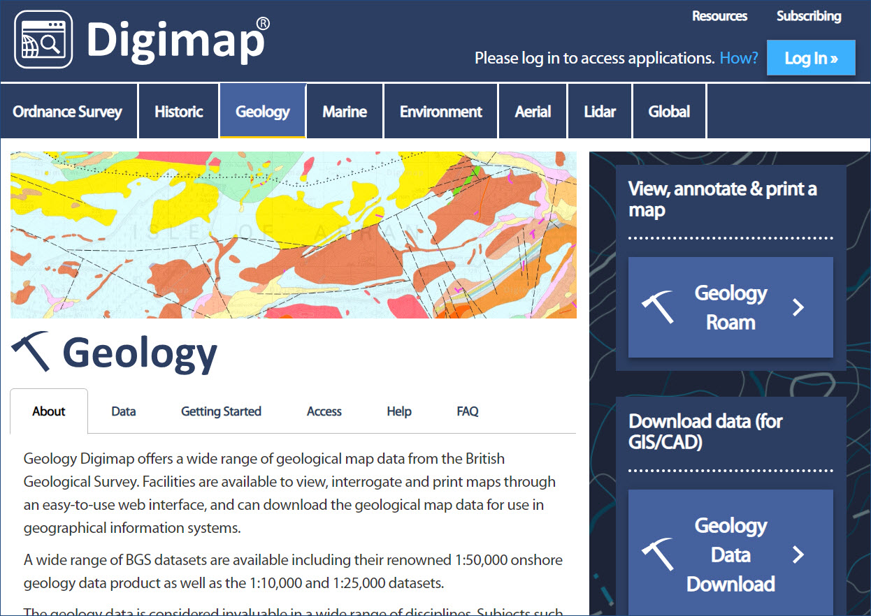 image of Geology Digimap home page