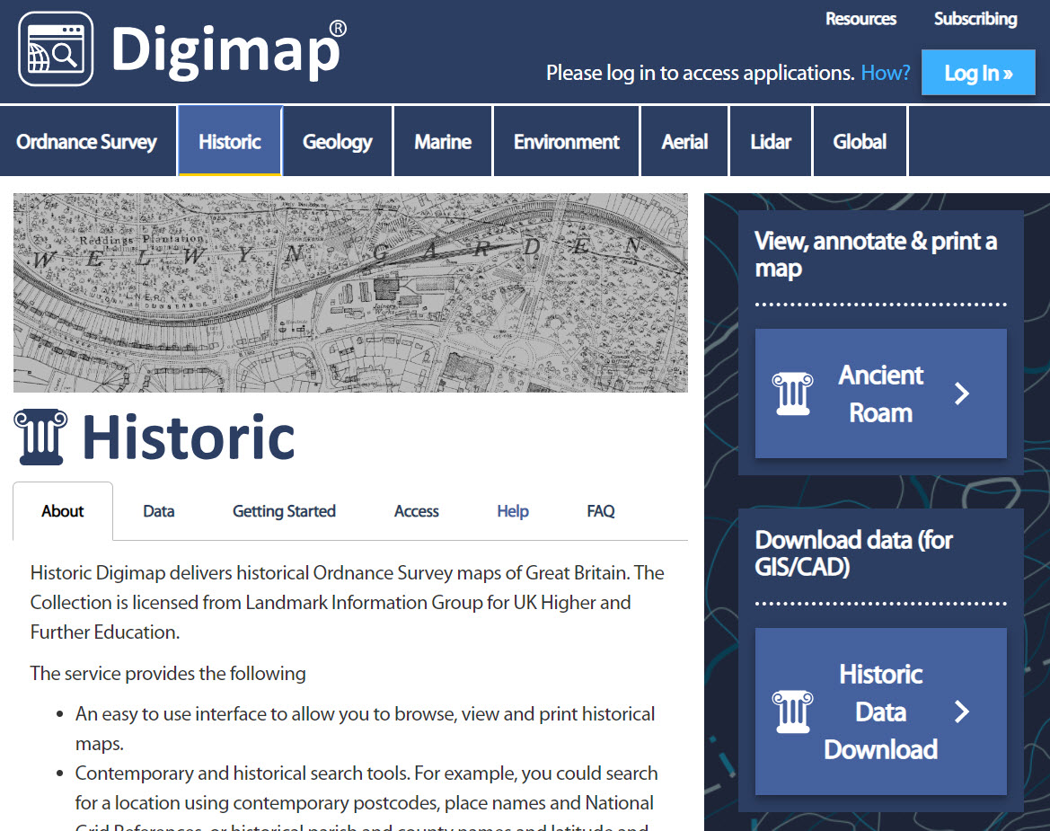 image of Digimap Historic page