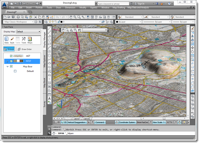raster map draped over DTM in 3D view