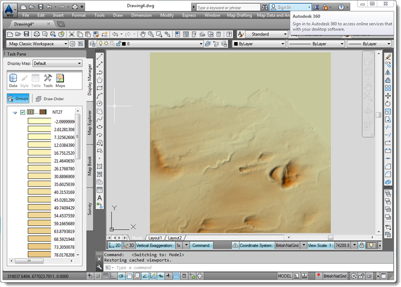 AutoCAD window displaying DTM