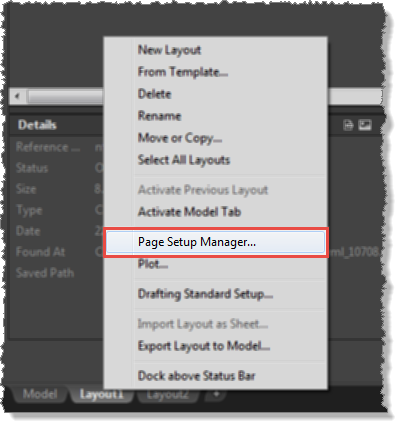 AutoCAD Layout1 context menu
