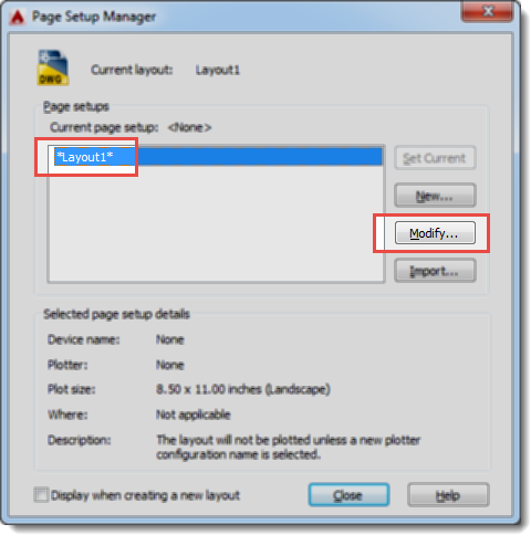 AutoCAD Page Setup Manager