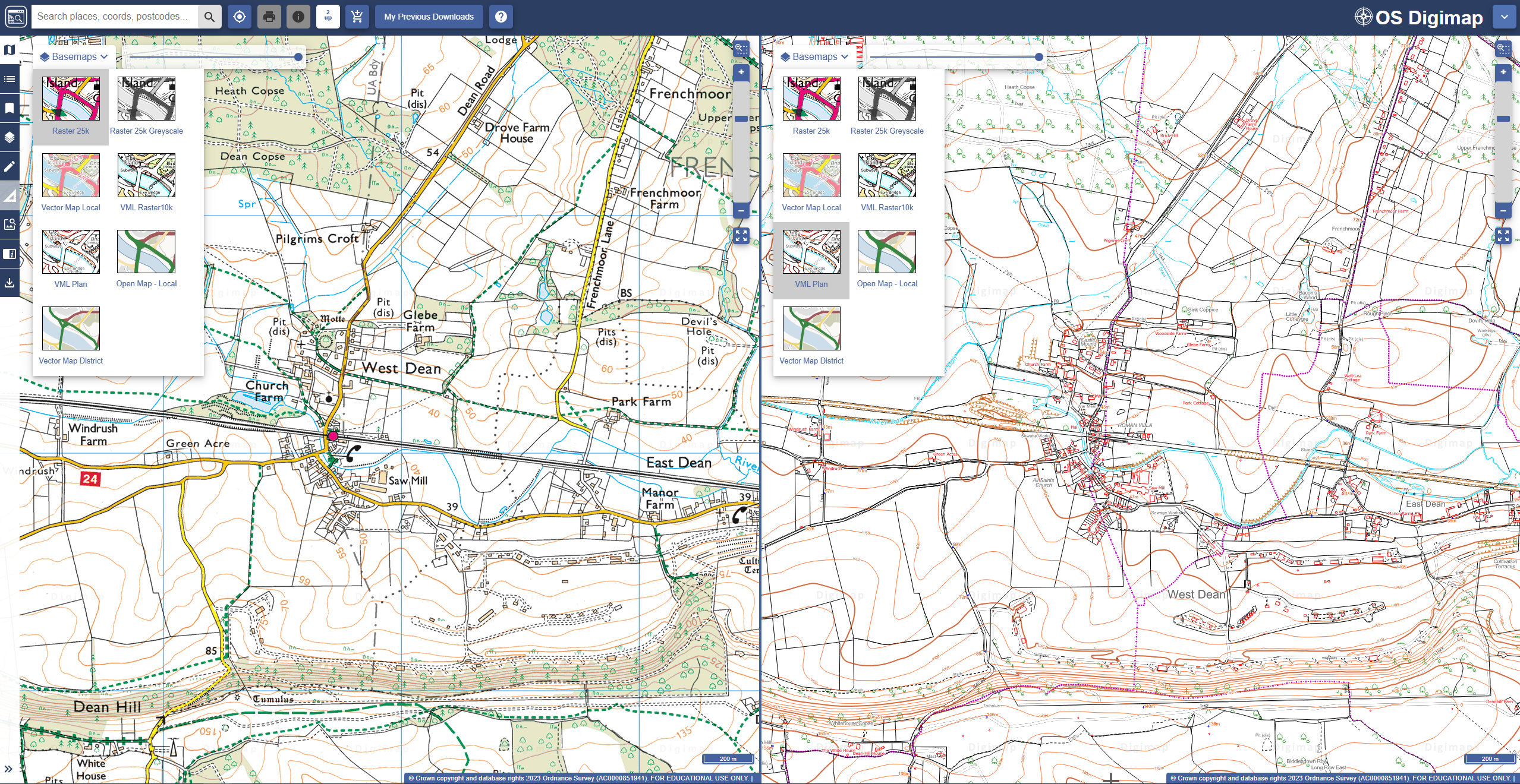 comparison of two basemaps created with Vector Map Local map data