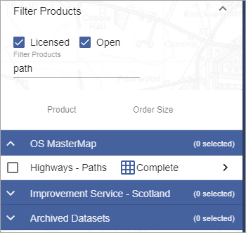 Data Download filter products example