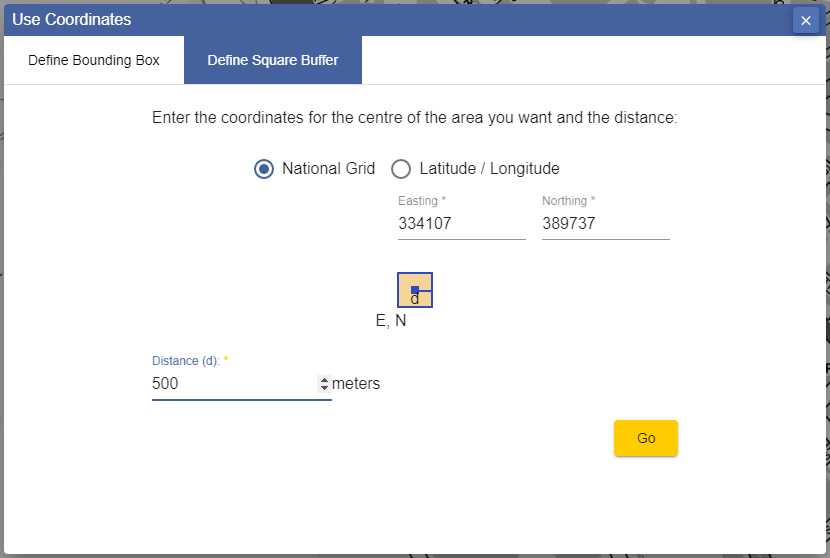 Use coordinates to define a square buffer