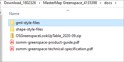 Example docs folder in OS MasterMap®Greenspace download