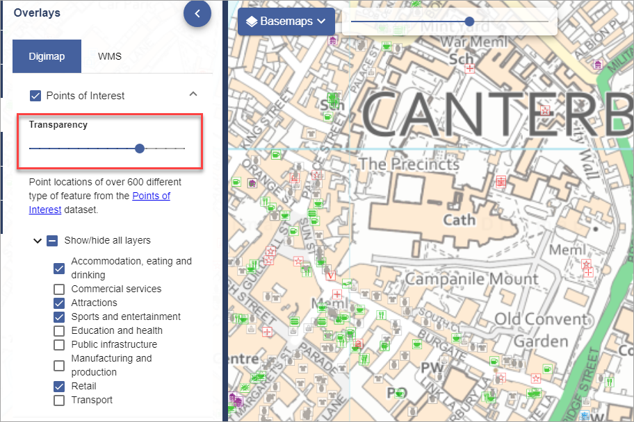 Overlays options for Points of Interest.