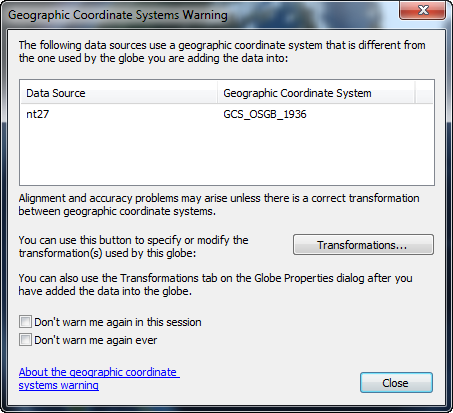 ESRI geographic coordinate system warning