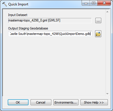 ArcGIS Quick Import window