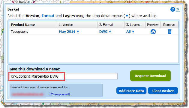 OS MasterMap Data Download basket