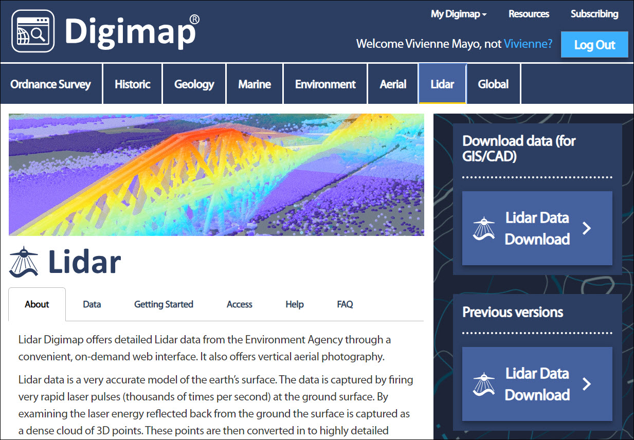 Lidar home page with download icon