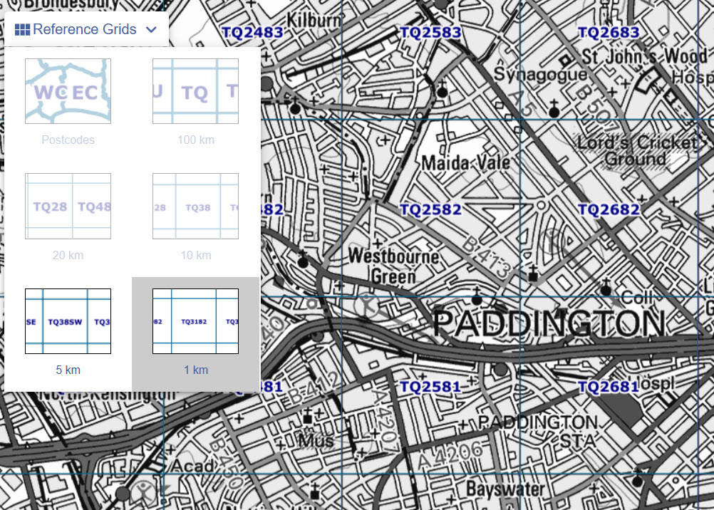 image of map with OS ref grids switched on