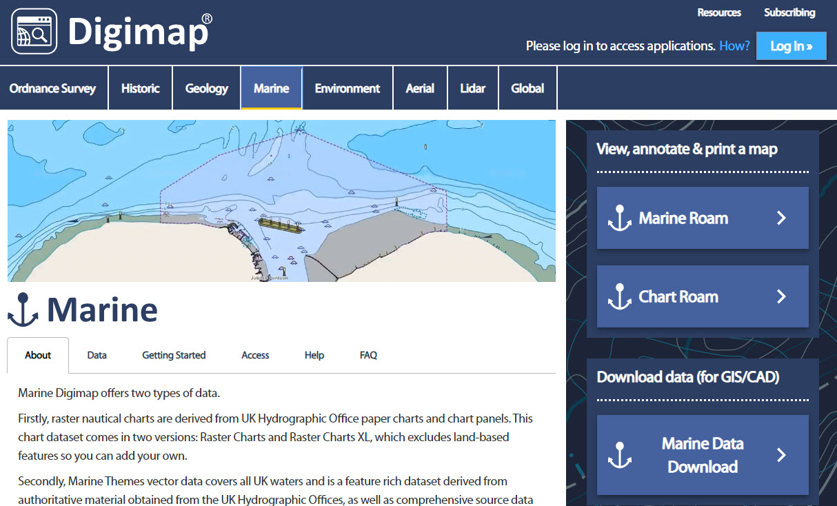 marine digimap page with download icon