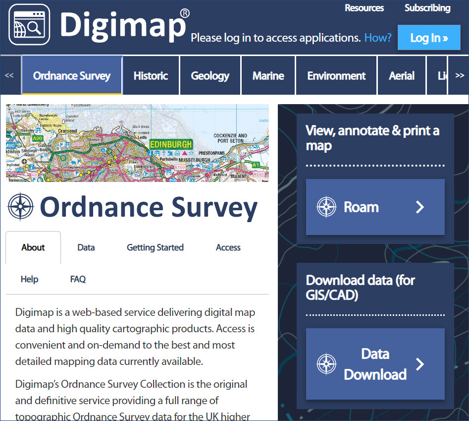 Digimap OS page with download icon